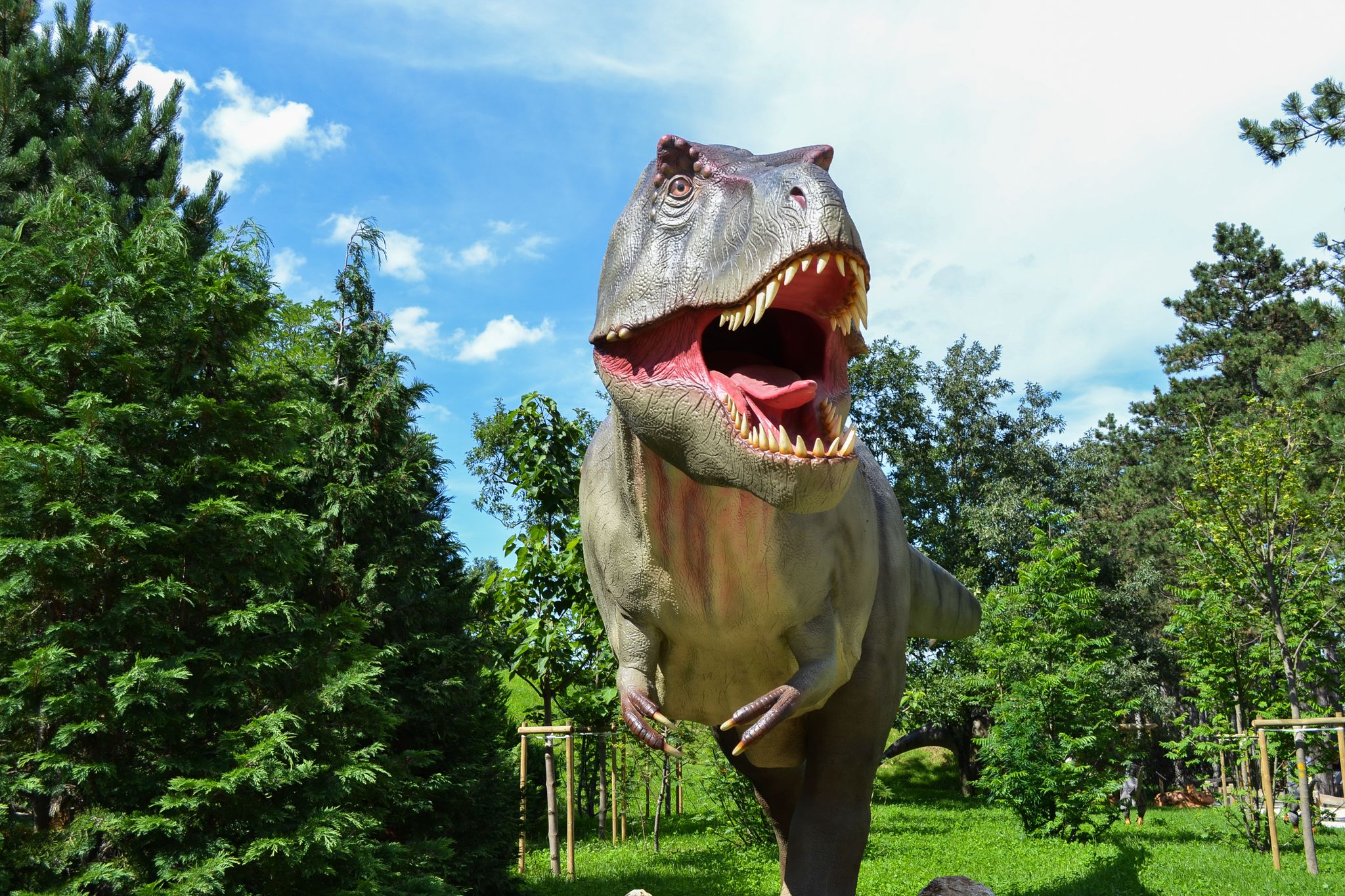 Photo of dinosaurs in the zoo park, Veszprem, Hungary. 