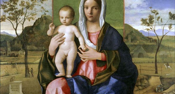 photo of view of Madonna and Child Blessing by Giovanni Bellini, c. 1510, Milan, Italy.