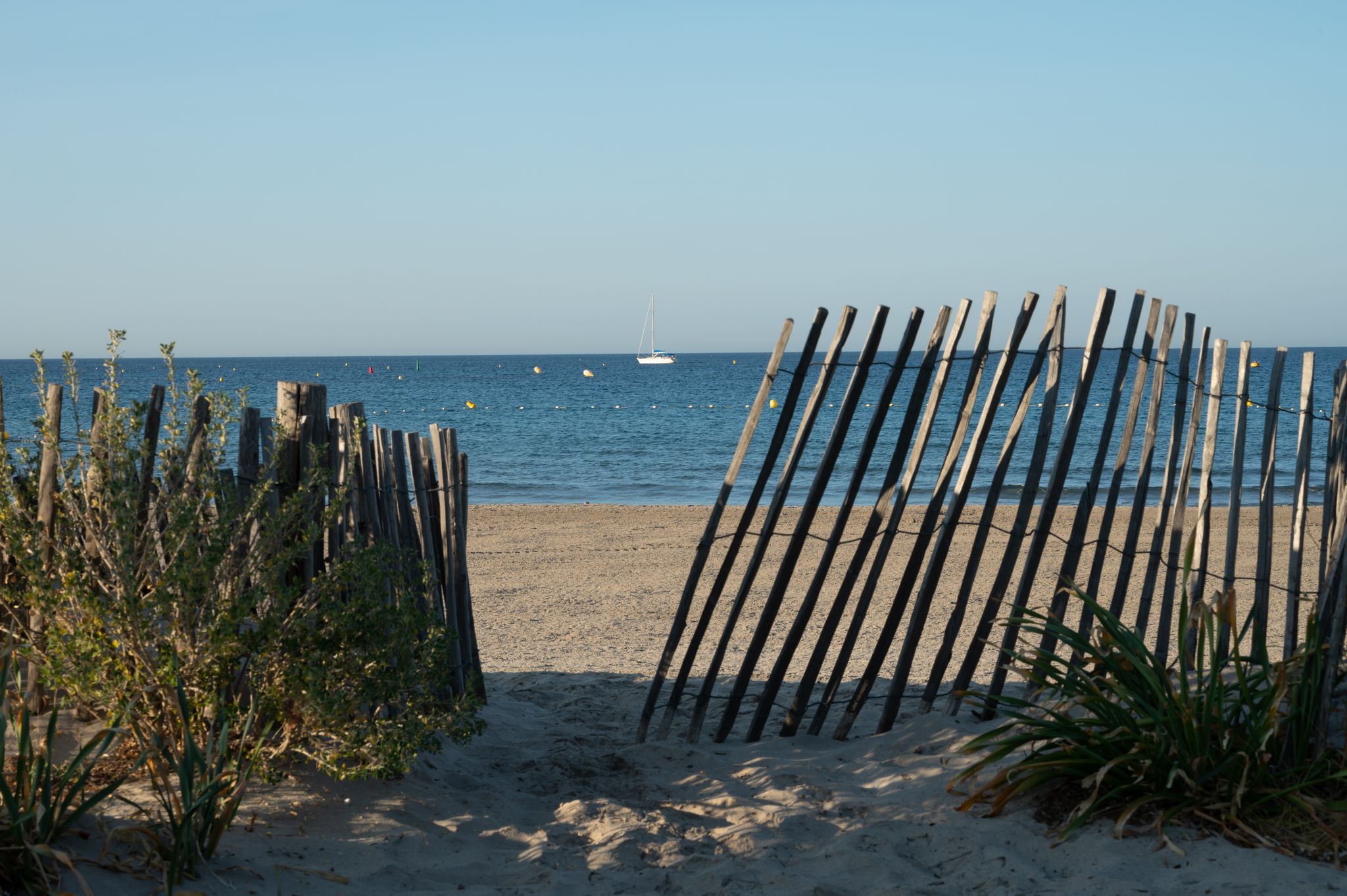 photo of view of View on white sandy beach Les Sablettes in La Seyne-sur-mer in morning sunlights