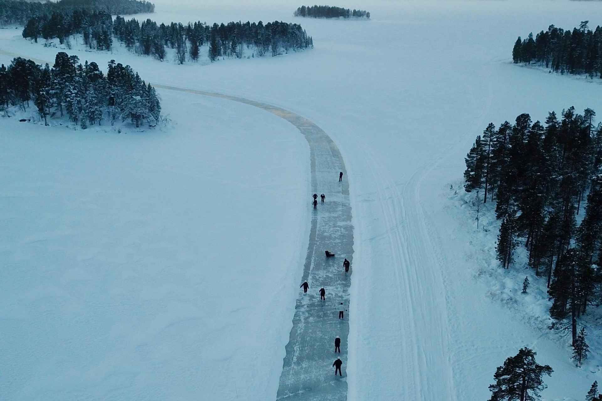 From Saariselkä: Ice-skating on Frozen Lake Inari