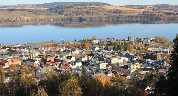 Photo of aerial view of Gjøvik, Norway.