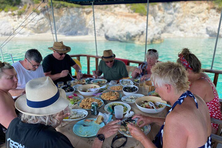 SemiPrivate Trip on 50ft Traditional Wooden Boat with Greek Lunch