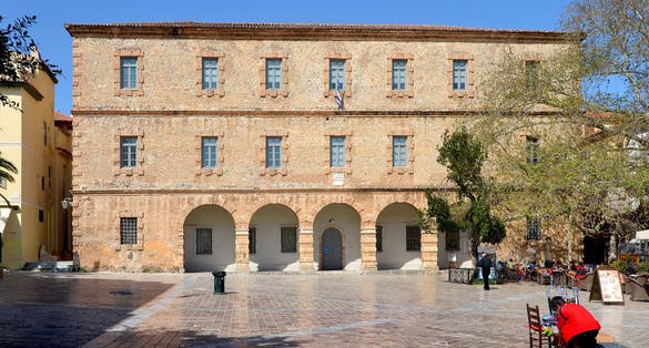 photo of view ofArchaeological Museum of Nauplion is located on Syntagma or Constitution square, the central square of Nafplio town in Greece.