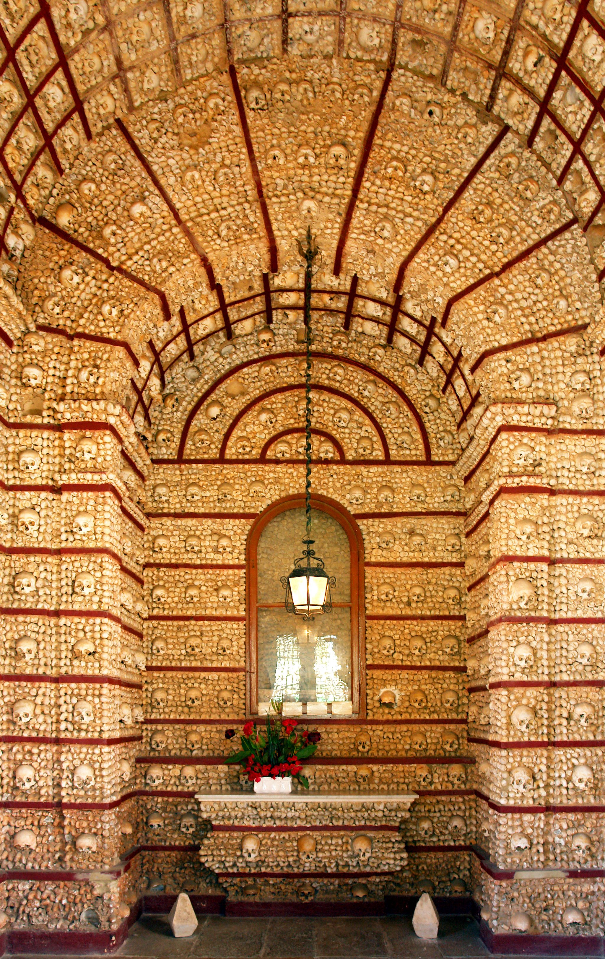 "Igreja do Carmo" Famous bone chapel detail, Faro, Algarve. Portugal.