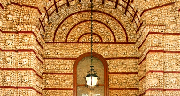 "Igreja do Carmo" Famous bone chapel detail, Faro, Algarve. Portugal.