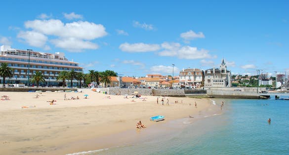 Photo of the famous and amazing beach in Cascais city, Portugal.