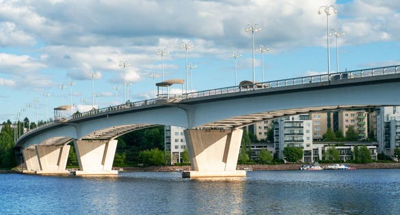 Photo of Kuokkala Bridge over the lake Jyvasjarvi in Jyvaskyla, Finland.