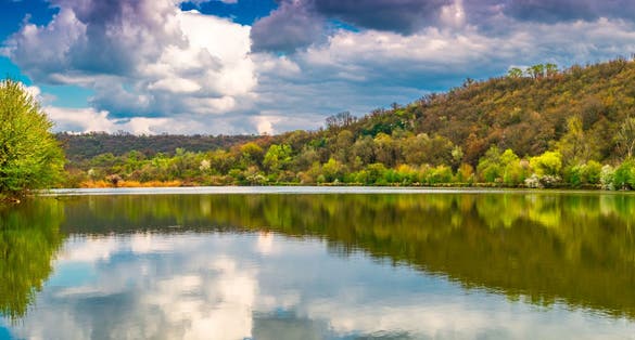 Scenic view of a lake landscape in spring - "Rusenski Lom" Park, Ruse district, Bulgaria.