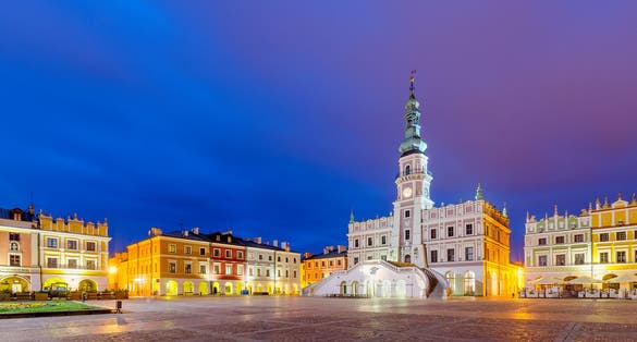 Photo of Zamosc city hall on Great Market Square, Lublin, Poland.