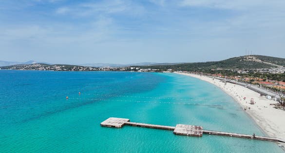 Photo of Ilica Beach Drone Photo, Summer Season Aegean Sea, Izmir, Turkey.