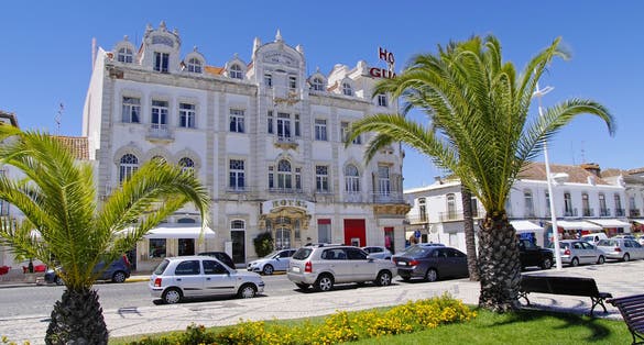 Photo of Hotel in tenement house, on the coastal street in Vila Real de Santo Antonio, Algarve, Portugal.