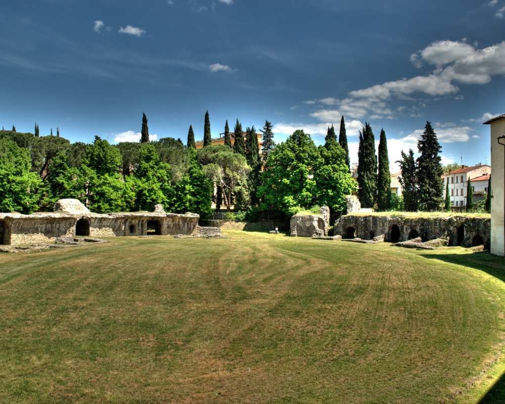 Excavation of the remains of a Roman amphitheatre in Arezzo Tuscany