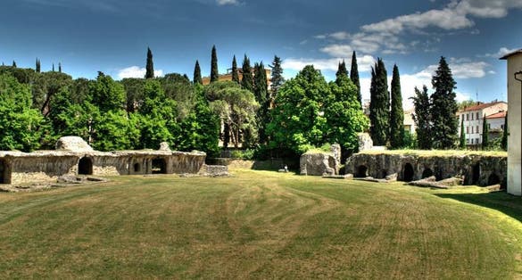 Excavation of the remains of a Roman amphitheatre in Arezzo Tuscany