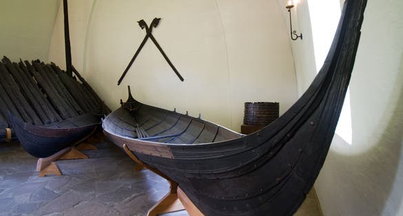 Photo of Viking ship located in the Viking Ship Museum in Oslo, Norway.