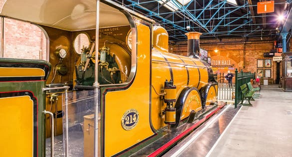 Historic trains in National railway museum in York.