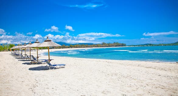 Photo of beautiful Ammoudia sandy beach on Preveza, Greece.