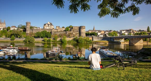 Photo of city of Angers in France, tourist landscape and castle of the Loire.