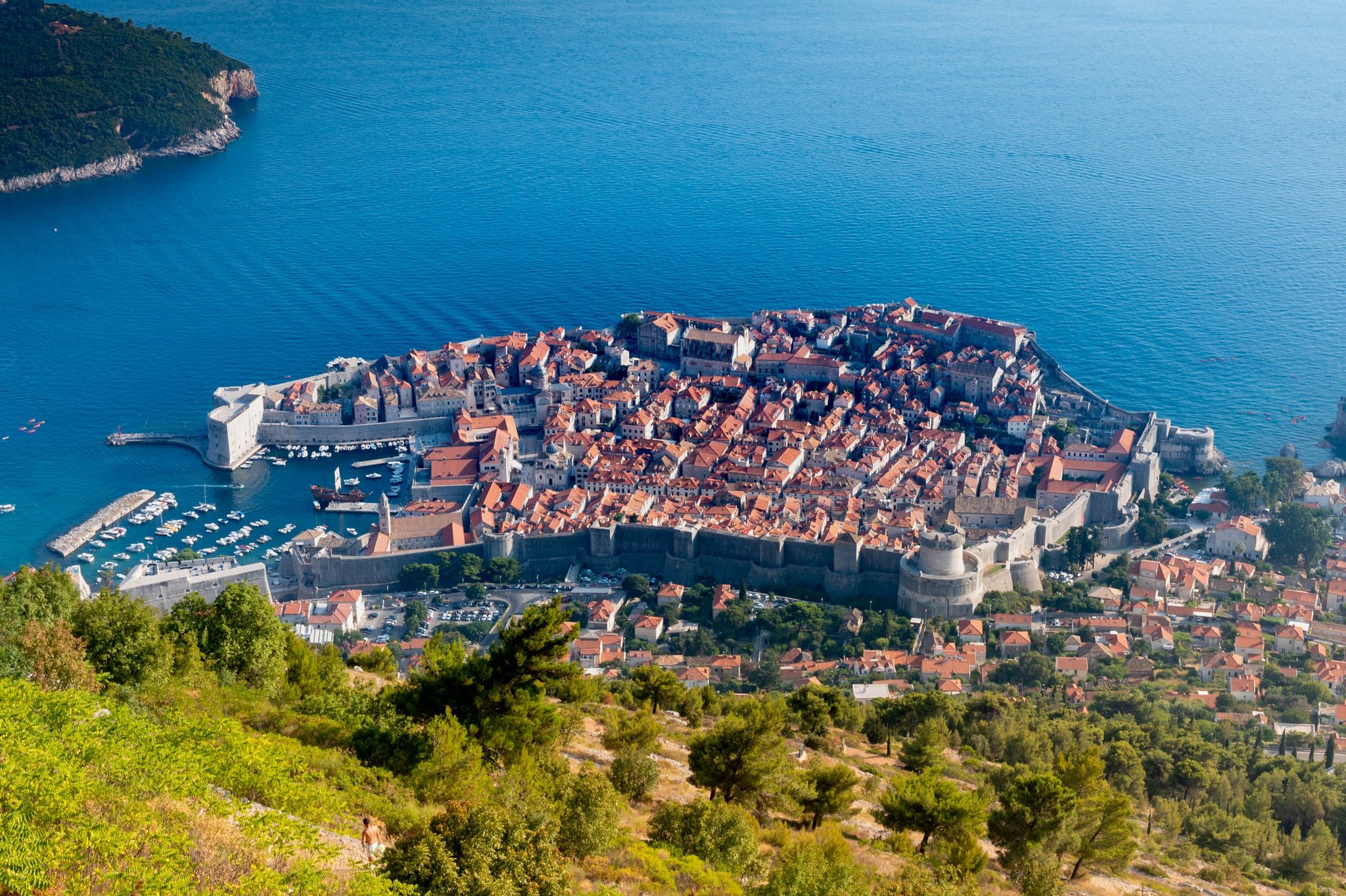 Photo of Dubovnik as seen from the top of mount Srđ in Croatia.