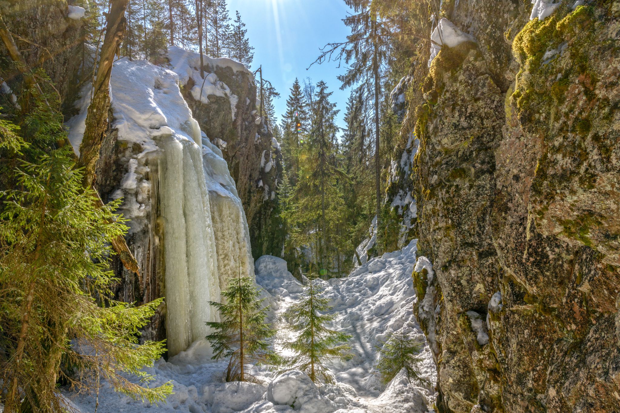 Photo of Hitonhauta the gorge formed during the Ice Age. It is 800 meters long, walls are 10-20 meters high and width 30-40 meters, Laukaa, Finland.