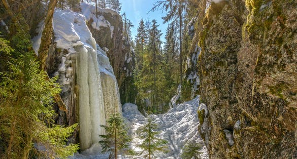 Photo of Hitonhauta the gorge formed during the Ice Age. It is 800 meters long, walls are 10-20 meters high and width 30-40 meters, Laukaa, Finland.