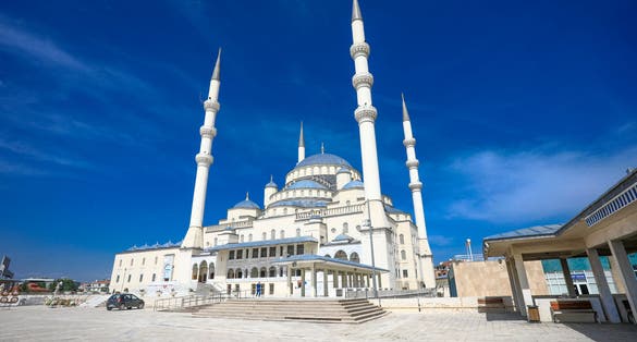 The Kocatepe Mosque (Turkish : Kocatepe Camii) is the largest mosque in Ankara, the capital of Turkey. It was built between 1967 and 1987 in the Kocatepe quarter in Kızılay