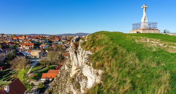 White cross statue on the hill in Veszprém Hungary