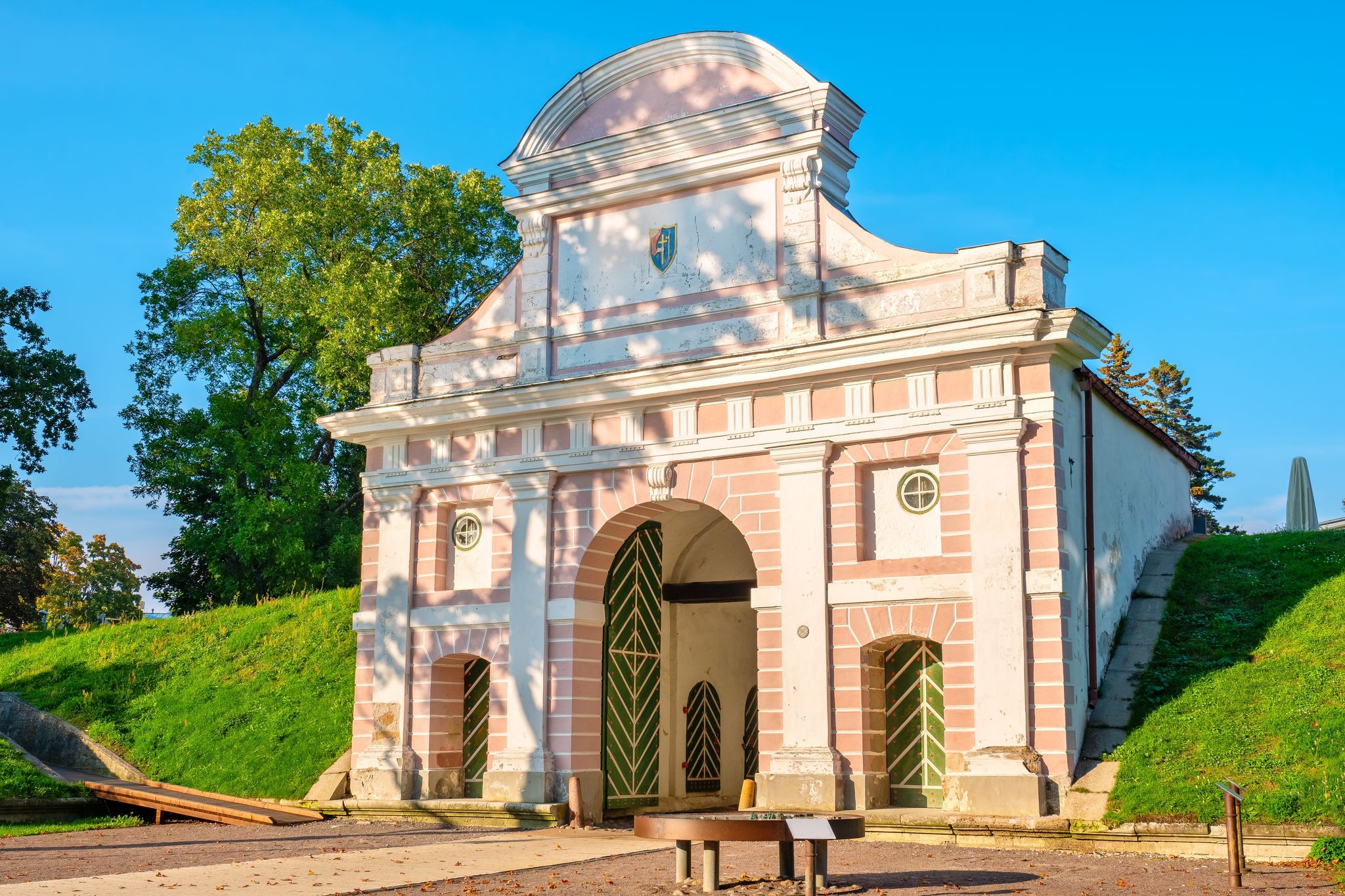 View to Tallinn Gate, remains of old city fortifications. Pärnu, Estonia