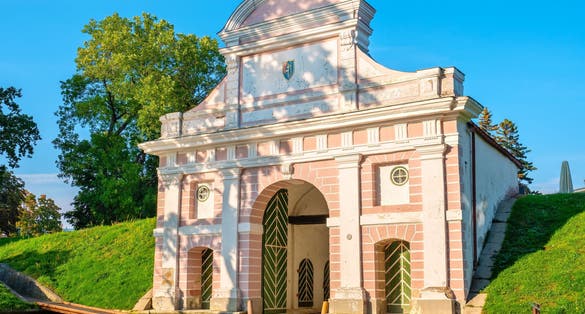 View to Tallinn Gate, remains of old city fortifications. Pärnu, Estonia