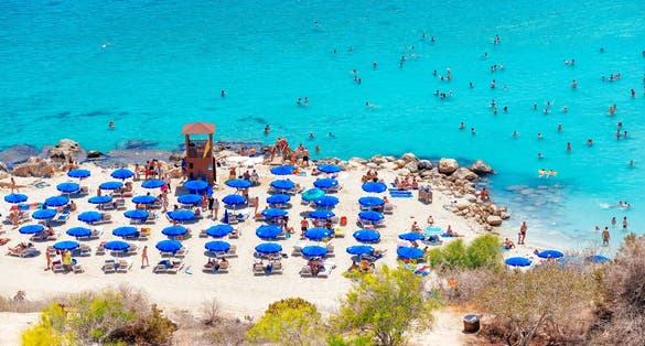 Photo of aerial view of Konnos Bay Beach, Protaras, Famagusta District, Cyprus.