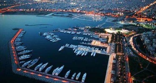 photo of view of Aerial drone photo of famous port and Marina at night of Faliro or Phaleron in South Athens riviera, Attica, Greece.