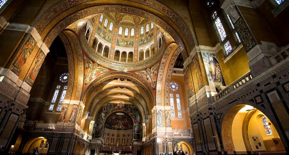 Photo of interior of Basilica of St. Therese of Lisieux in Normandy France.