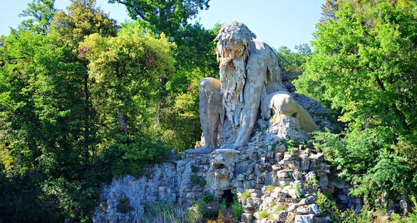 Photo of The Colossus of the Apennines, majestic stone sculpture by Giambologna located in the park of Villa Demidoff in Florence, Italy.