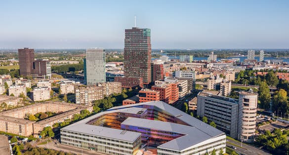 Almere city center (Almere Stad), aerial view. Flevoland, The Netherlands.