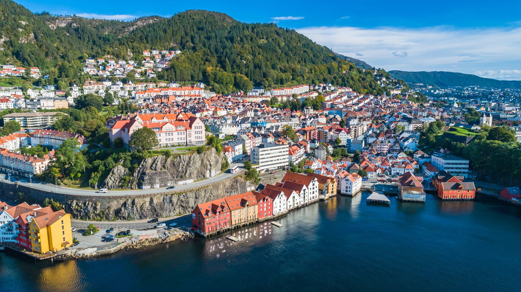 Bergen old town aerial view. Bergen, Norway.