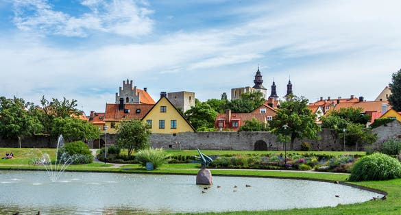 photo of the park Almedalen at morning in the town Visby in Sweden.
