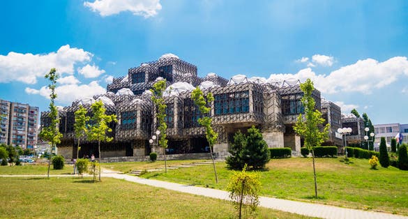Photo of national public Library in Pristina, Kosovo.