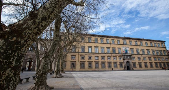 photo of view of Palazzo Ducale on Piazza Napoleone in the historic center of the medieval city of Lucca, Italy.