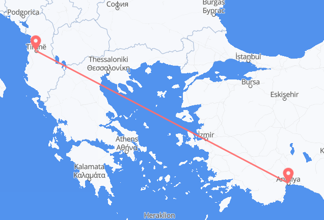 Tirana to Antalya