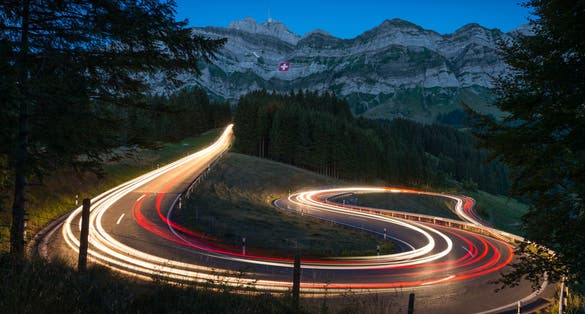 photo of Santis Swiss Mountain at night in Wildhaus-Alt St. Johann, Switzerland.