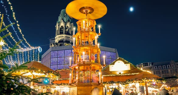 photo of view of Christmas market near Kaiser Wilhelm Memorial Church in the evening, Berlin Germany., Germany,Stuttgart 