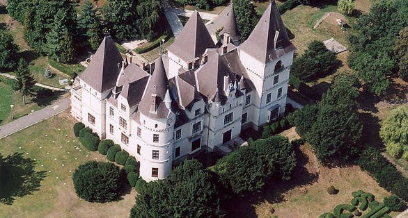 photo of aerial view of Andrássy Castle, Tiszadob, Hungary.