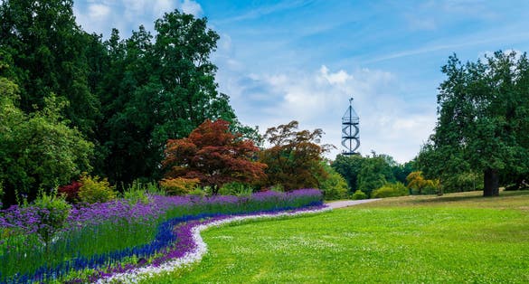 Photo of Germany, Stuttgart city district killesberg urban park colorful flowers and killesbergturm tower.
