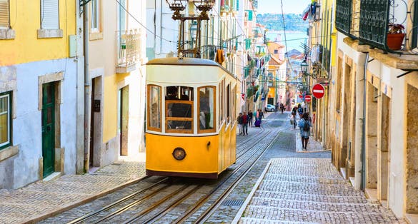 Photo of A view of the incline and Bica tram, Lisbon, Portugal.