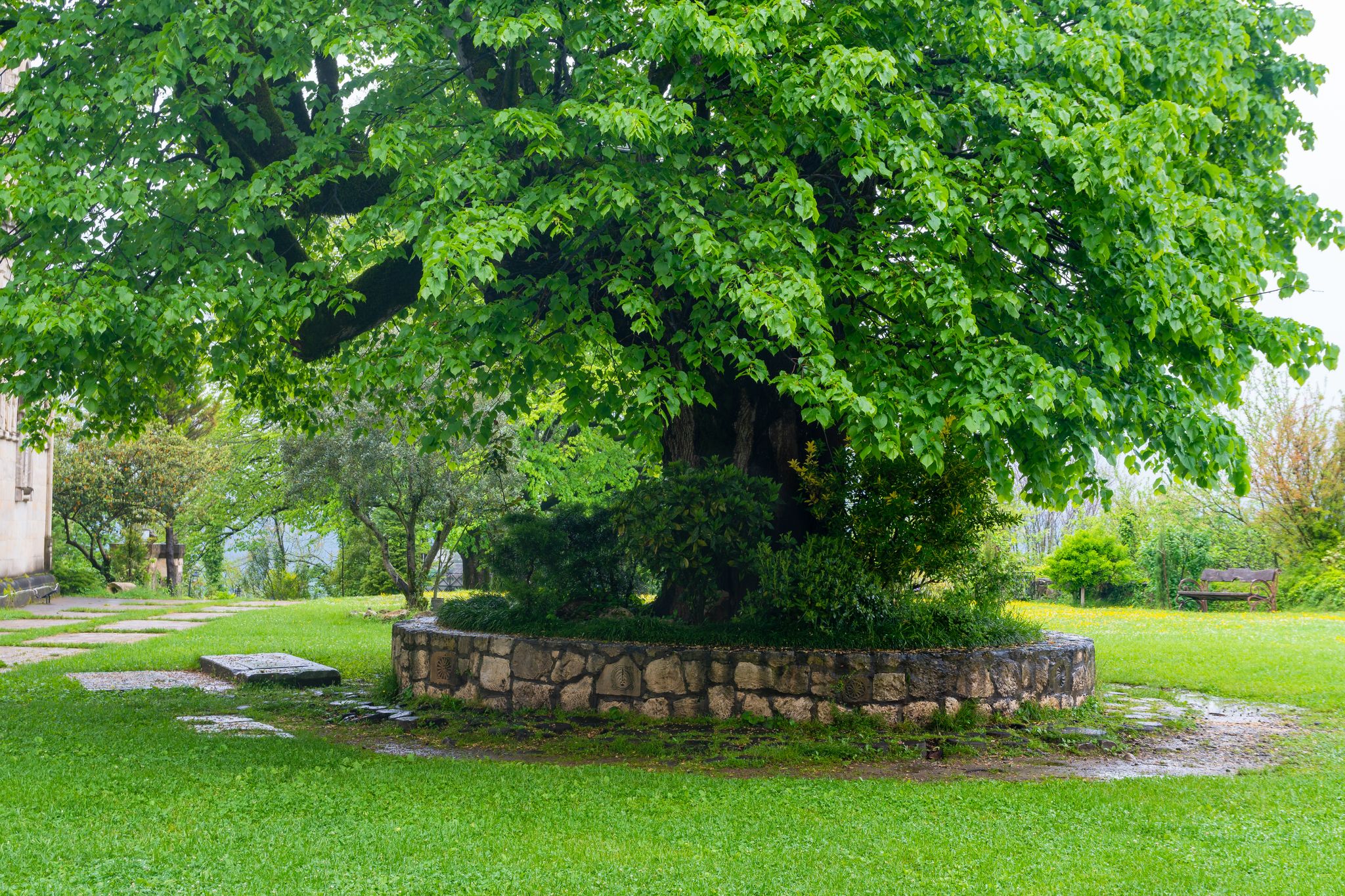 Photo of beautiful courtyard of ancient Martvili monastery in Georgia.