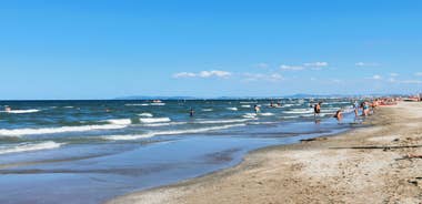 Photo of amazing landscape with beautiful sea beach on sunset in Viserbella, Italy.
