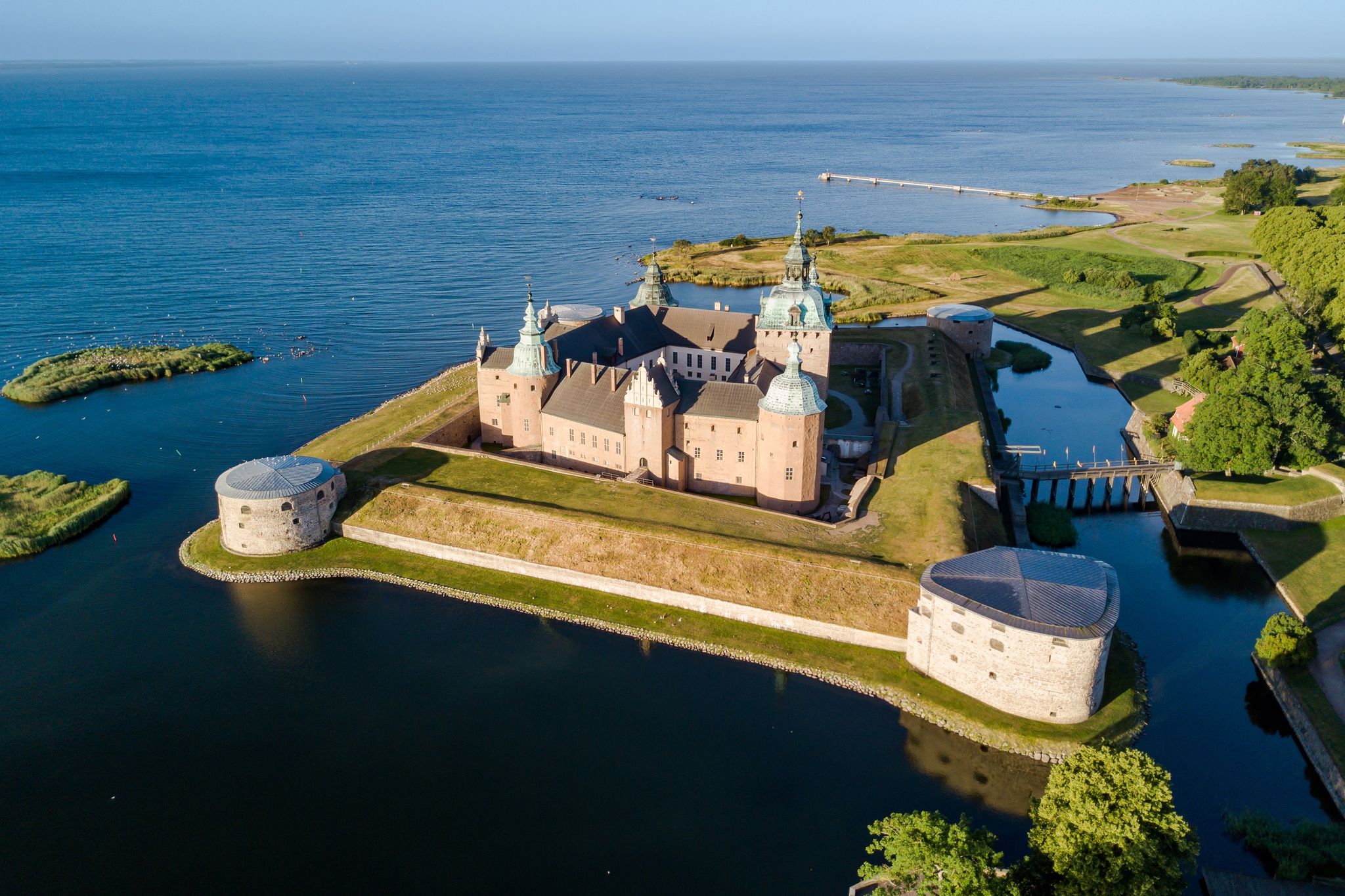Aerial view of Kalmar Slott castle, a medieval castle in Kalmar, Sweden