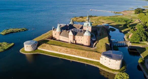 Aerial view of Kalmar Slott castle, a medieval castle in Kalmar, Sweden