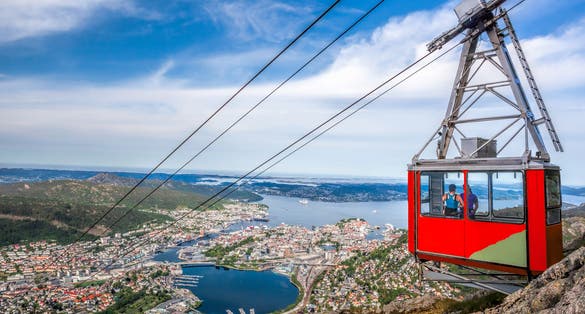 Ulriken cable railway in Bergen, Norway. Gorgeous views from the top of the hill.