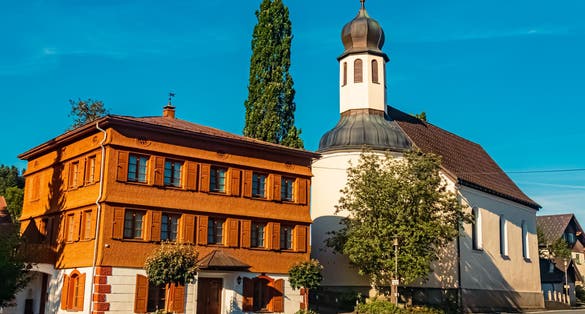 Church on a sunny summer day at Alberschwende, Bregenz, Vorarlberg, Austria