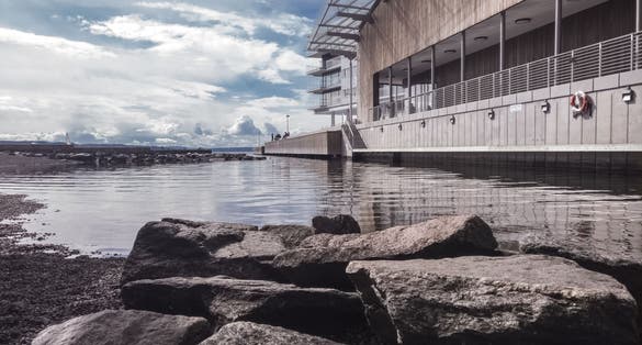 Lateral side view of the Astrup Fearnley Museum of Modern Art in Oslo, Norway